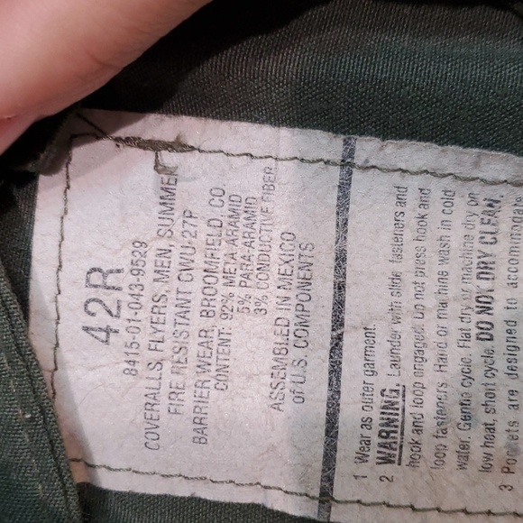 Mens Army Military Coveralls Flyers summer fire resistant CWU-27R sz 42R USA - Picture 4 of 13